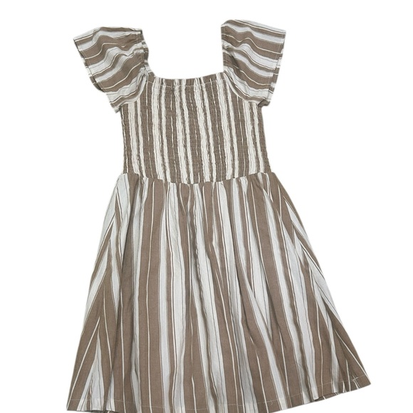 Lost + Wander Beige/White Striped Square Neck smocked Mini Dress size medium - Picture 3 of 9